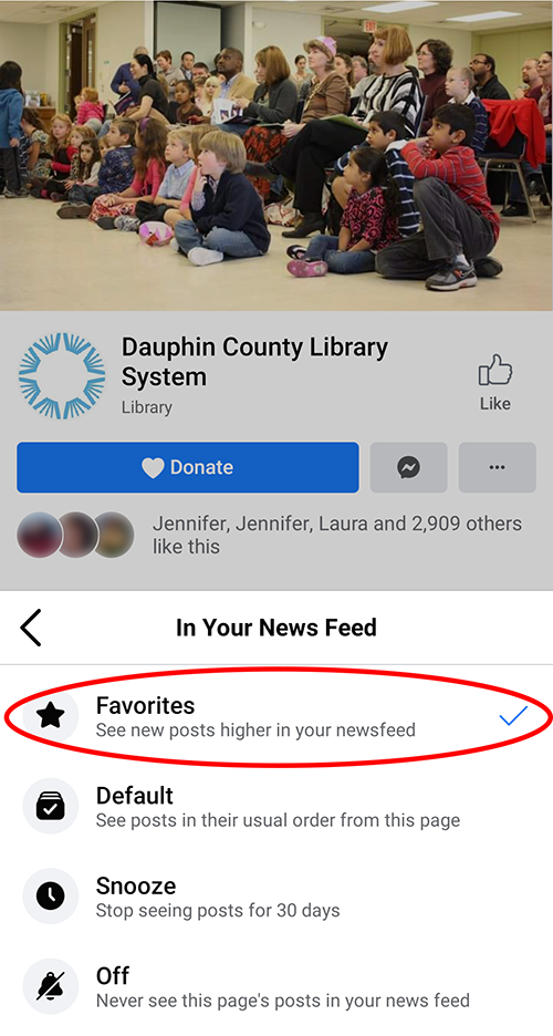 Step 4: Choose "Favorites" to see The Library's new posts higher in your news feed!