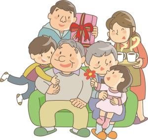 A clipart illustration of a multigenerational family