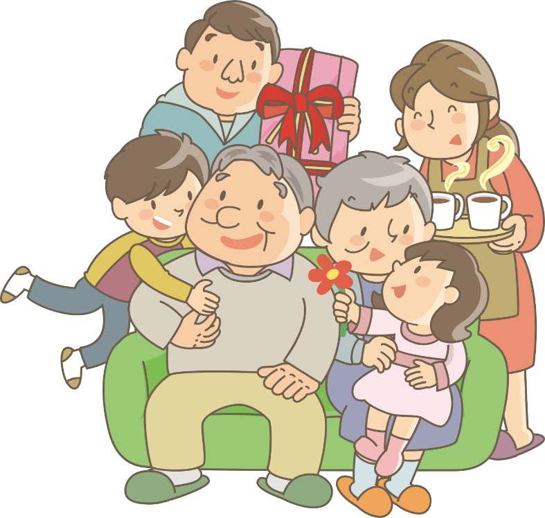 A clipart illustration of a multigenerational family
